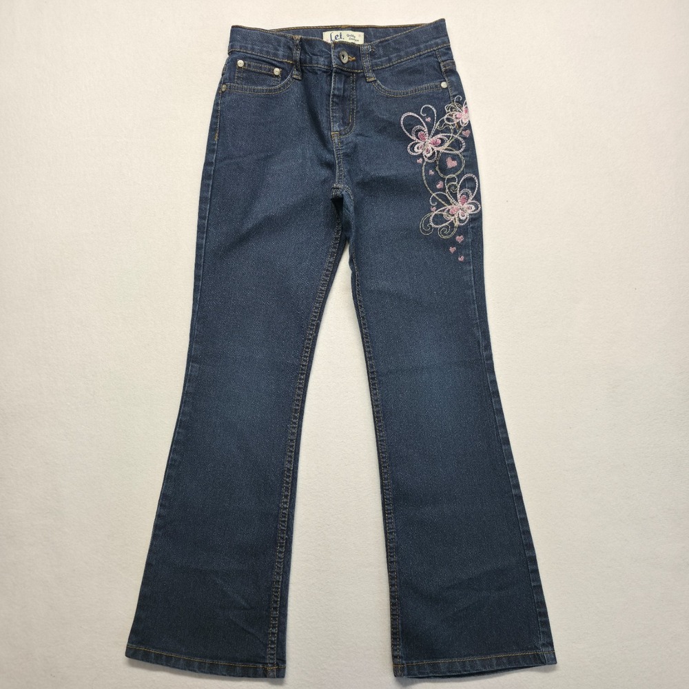 L.e.i. Gabby Lowrise Girls Denim Butterfly Flare Blue Jeans Size 10 (24X25.5)